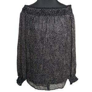 White House‎ Black Market S Off Shoulder Long Sleeve Blouse Sheer Velvet Burnout